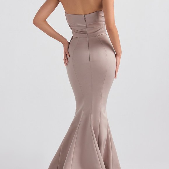 HOUSE OF CB - FLEUR MUSHROOM SATIN STRAPLESS GOWN - Picture 4 of 6